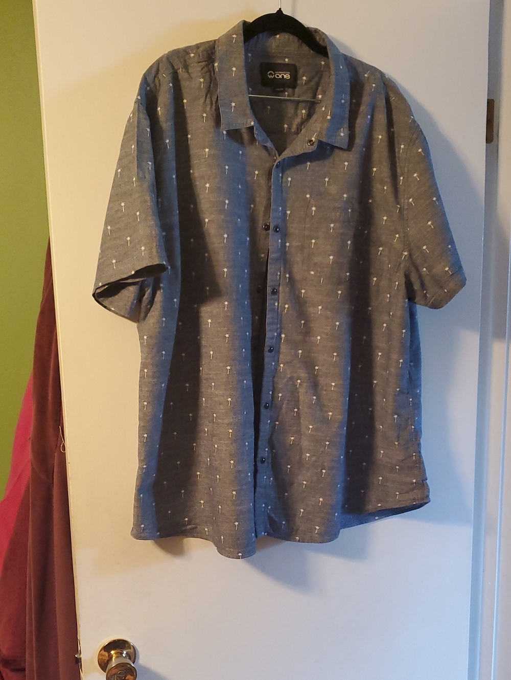 size 3x (xxxl) Warehouse One Men's Short Sleeve Button-Down Shirt - grey print